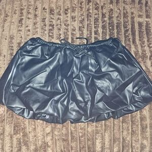 Black Faux Leather Bubble Skort